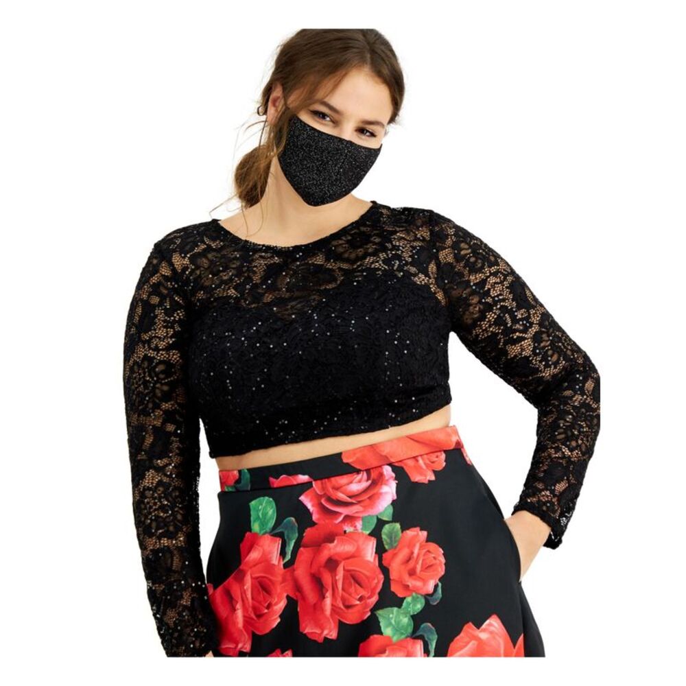 B DARLIN Womens Black Pocketed Floral Full-Length Formal Skirt Plus 16W